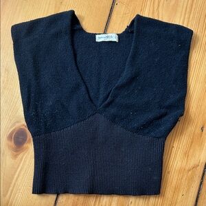 NATURAL LIFE Black V-Neck Ribbed Waist Crop Top